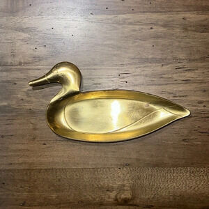 Vintage Mid-Century Modern MCM Brass Duck Trinket Dish Tray Decor Home Accent
